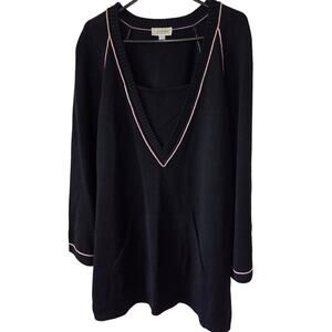 St John Sports XL Sweater Black Pink V Neck Pullover Wool Rayon Mexico